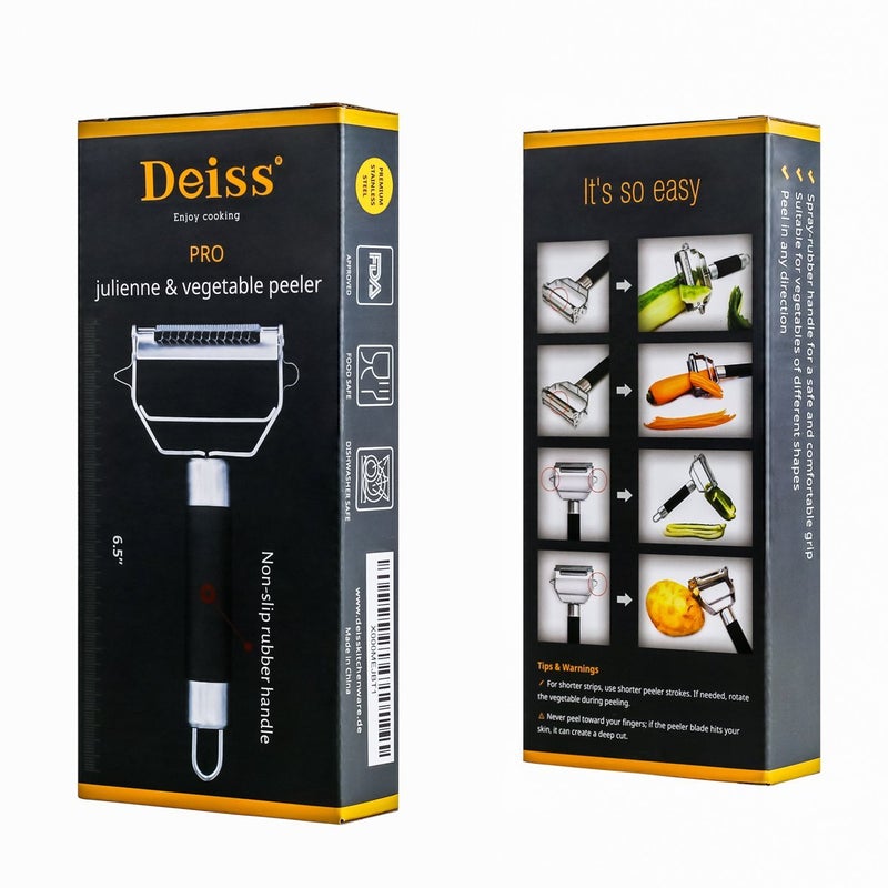 Deiss PRO Dual Julienne Peeler & Vegetable Peeler - Non-slip Handle - Apple Peeler & Potato Peeler, Orange Peeler, Zoodles Maker - Y Peeler, Veggie Peeler for Making Delicious Veggie Noodles - Image 2